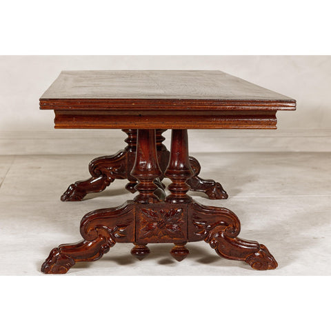 Dutch Colonial Ornate Coffee Table with Carved Lion Paw Legs and Cross Stretcher-YN7968-13. Asian & Chinese Furniture, Art, Antiques, Vintage Home Décor for sale at FEA Home