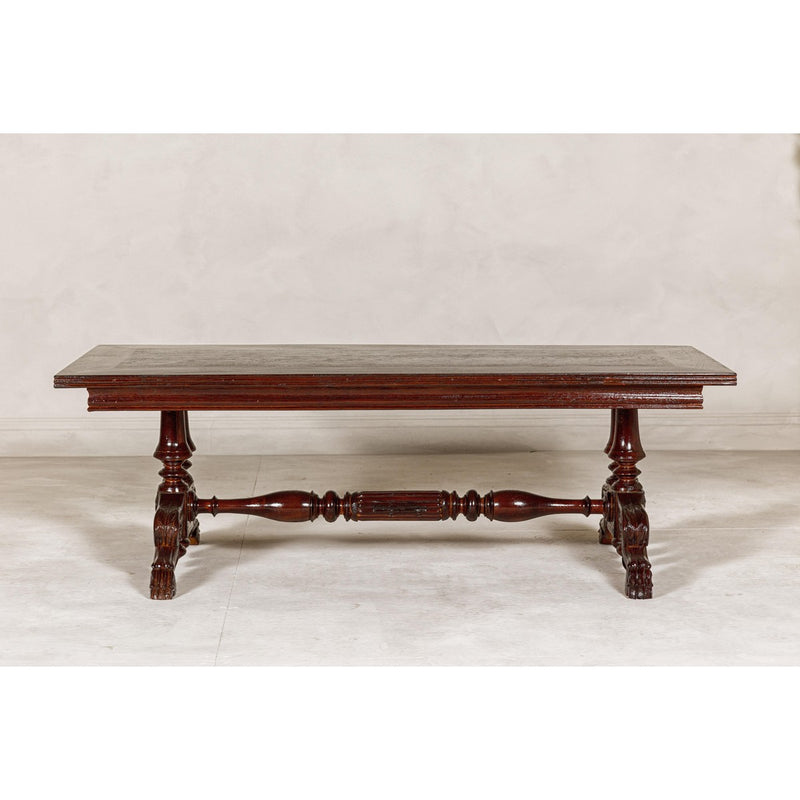 Dutch Colonial Ornate Coffee Table with Carved Lion Paw Legs and Cross Stretcher-YN7968-15. Asian & Chinese Furniture, Art, Antiques, Vintage Home Décor for sale at FEA Home