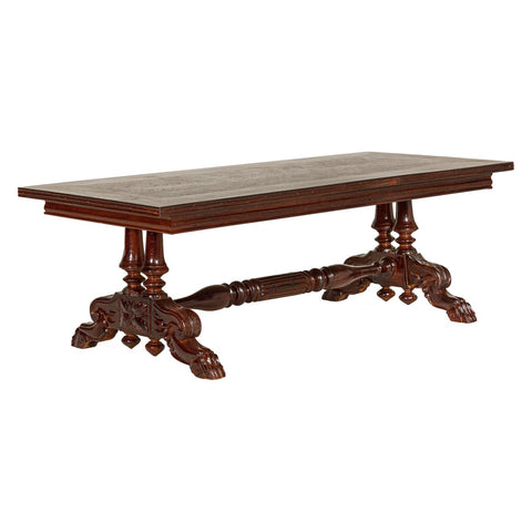 Dutch Colonial Ornate Coffee Table with Carved Lion Paw Legs and Cross Stretcher-YN7968-17. Asian & Chinese Furniture, Art, Antiques, Vintage Home Décor for sale at FEA Home
