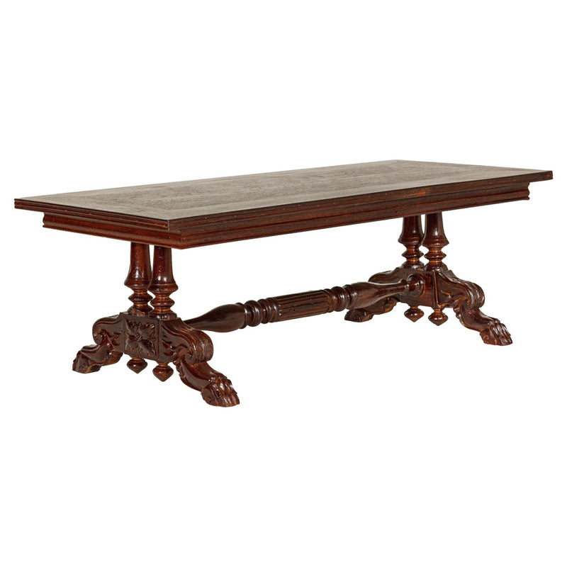 Dutch Colonial Ornate Coffee Table with Carved Lion Paw Legs and Cross Stretcher-YN7968-1. Asian & Chinese Furniture, Art, Antiques, Vintage Home Décor for sale at FEA Home