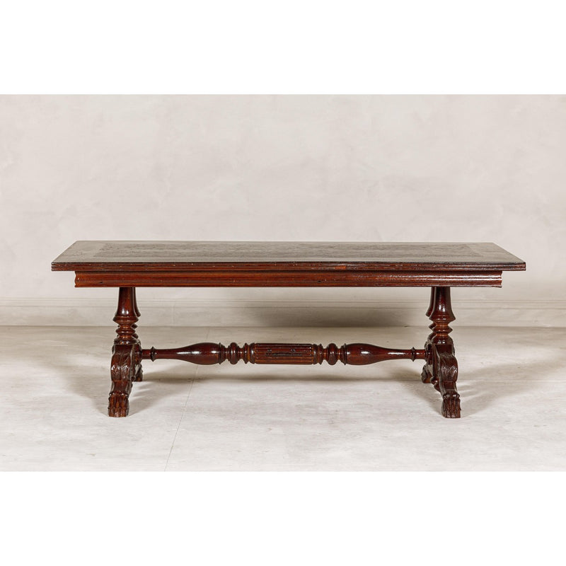 Dutch Colonial Ornate Coffee Table with Carved Lion Paw Legs and Cross Stretcher-YN7968-4. Asian & Chinese Furniture, Art, Antiques, Vintage Home Décor for sale at FEA Home
