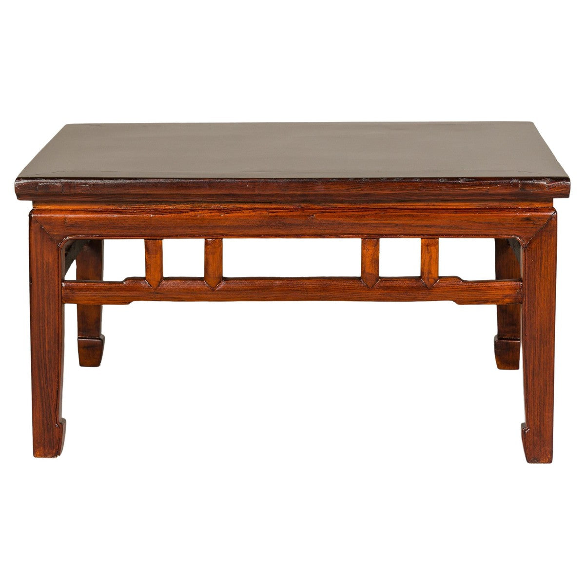 Low Square Coffee Table with Brown Lacquer, Horse Hoof Legs, Humpback Stretcher-1. Asian & Chinese Furniture, Art, Antiques, Vintage Home Décor for sale at FEA Home