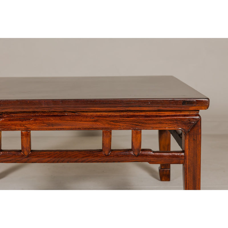 Low Square Coffee Table with Brown Lacquer, Horse Hoof Legs, Humpback Stretcher-YN7970-10. Asian & Chinese Furniture, Art, Antiques, Vintage Home Décor for sale at FEA Home