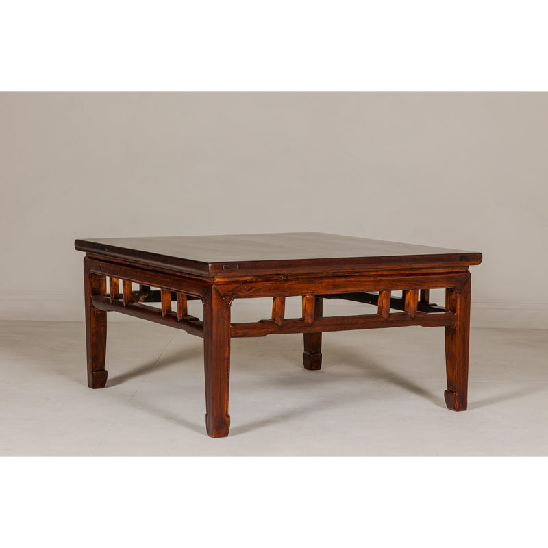 Low Square Coffee Table with Brown Lacquer, Horse Hoof Legs, Humpback Stretcher-YN7970-11. Asian & Chinese Furniture, Art, Antiques, Vintage Home Décor for sale at FEA Home