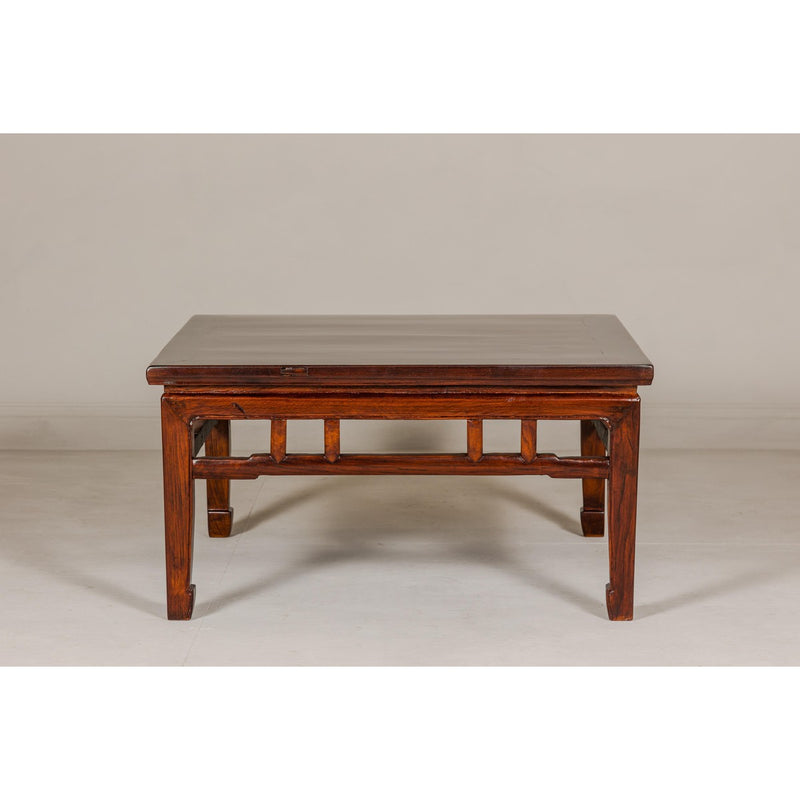 Low Square Coffee Table with Brown Lacquer, Horse Hoof Legs, Humpback Stretcher-YN7970-14. Asian & Chinese Furniture, Art, Antiques, Vintage Home Décor for sale at FEA Home