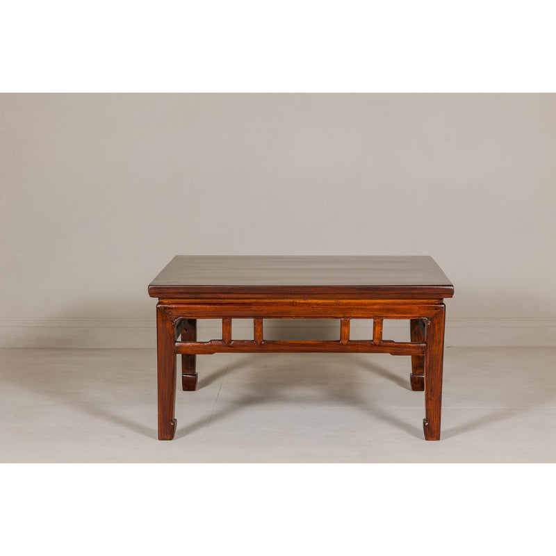 Low Square Coffee Table with Brown Lacquer, Horse Hoof Legs, Humpback Stretcher-YN7970-16. Asian & Chinese Furniture, Art, Antiques, Vintage Home Décor for sale at FEA Home