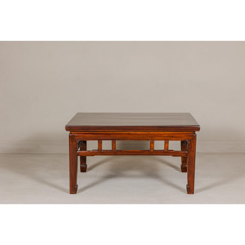 Low Square Coffee Table with Brown Lacquer, Horse Hoof Legs, Humpback Stretcher-YN7970-16. Asian & Chinese Furniture, Art, Antiques, Vintage Home Décor for sale at FEA Home