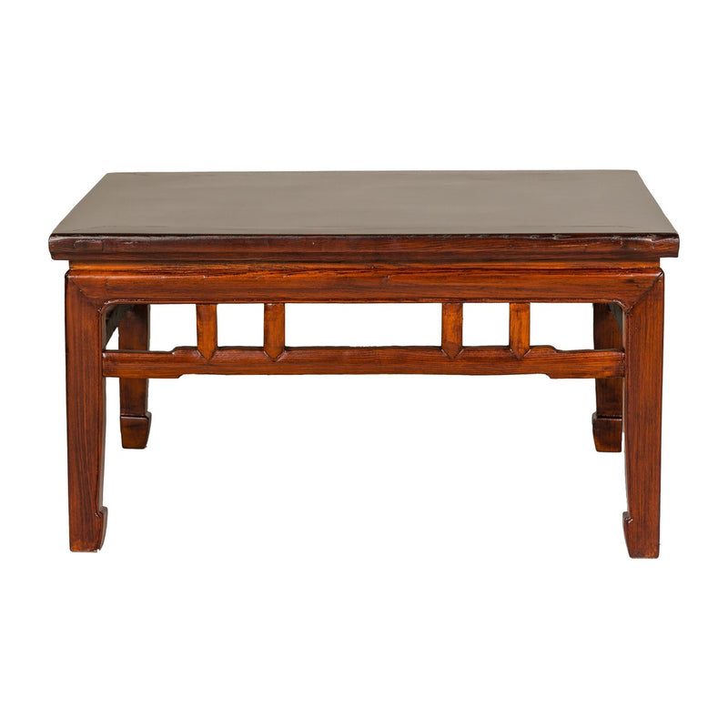 Low Square Coffee Table with Brown Lacquer, Horse Hoof Legs, Humpback Stretcher-YN7970-17. Asian & Chinese Furniture, Art, Antiques, Vintage Home Décor for sale at FEA Home