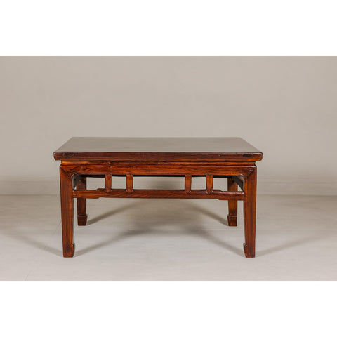 Low Square Coffee Table with Brown Lacquer, Horse Hoof Legs, Humpback Stretcher-YN7970-5. Asian & Chinese Furniture, Art, Antiques, Vintage Home Décor for sale at FEA Home