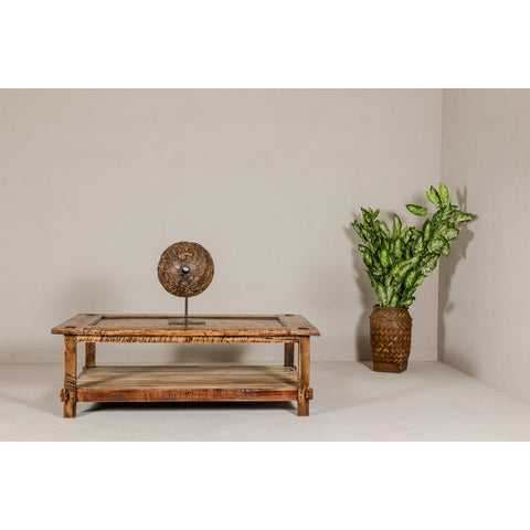 Country Style Distressed Two-Tier Coffee Table with Inset Top and Straight Legs-YN7972-10. Asian & Chinese Furniture, Art, Antiques, Vintage Home Décor for sale at FEA Home