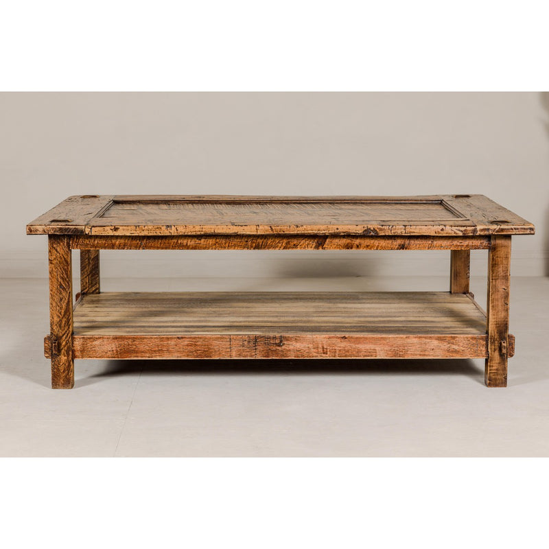 Country Style Distressed Two-Tier Coffee Table with Inset Top and Straight Legs-YN7972-15. Asian & Chinese Furniture, Art, Antiques, Vintage Home Décor for sale at FEA Home