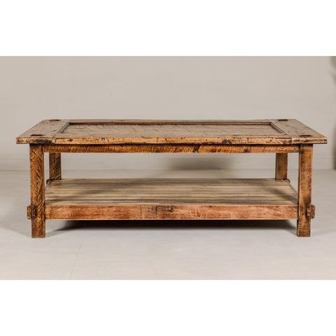 Country Style Distressed Two-Tier Coffee Table with Inset Top and Straight Legs-YN7972-15. Asian & Chinese Furniture, Art, Antiques, Vintage Home Décor for sale at FEA Home