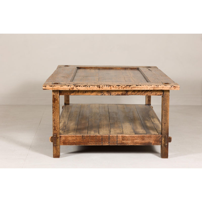 Country Style Distressed Two-Tier Coffee Table with Inset Top and Straight Legs-YN7972-18. Asian & Chinese Furniture, Art, Antiques, Vintage Home Décor for sale at FEA Home
