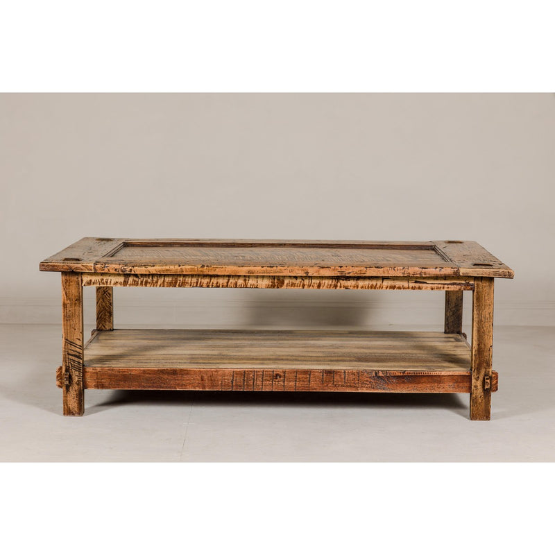 Country Style Distressed Two-Tier Coffee Table with Inset Top and Straight Legs-YN7972-2. Asian & Chinese Furniture, Art, Antiques, Vintage Home Décor for sale at FEA Home