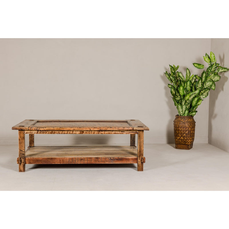 Country Style Distressed Two-Tier Coffee Table with Inset Top and Straight Legs-YN7972-3. Asian & Chinese Furniture, Art, Antiques, Vintage Home Décor for sale at FEA Home