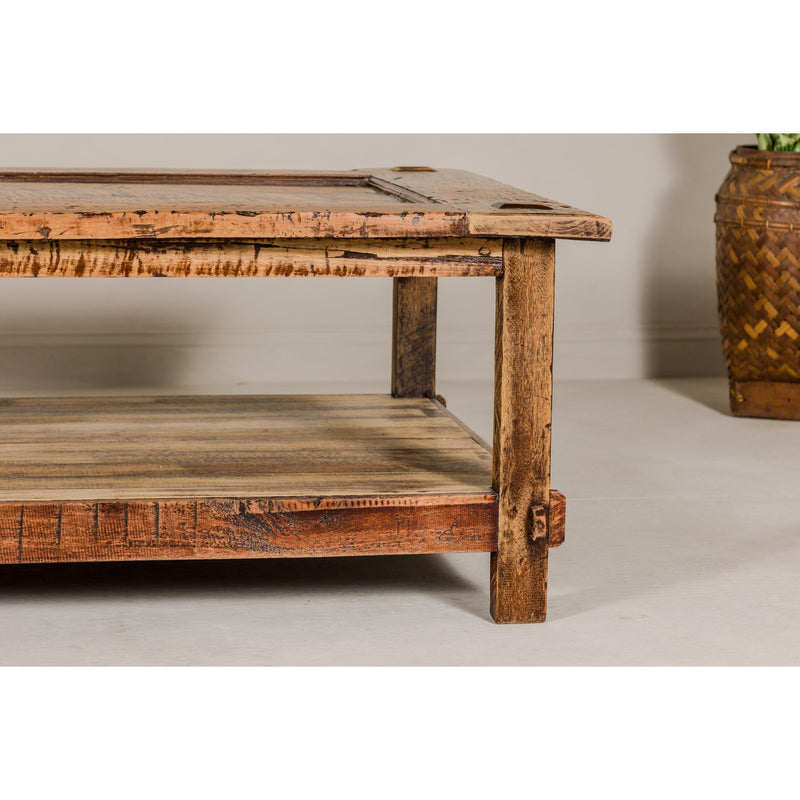 Country Style Distressed Two-Tier Coffee Table with Inset Top and Straight Legs-YN7972-7. Asian & Chinese Furniture, Art, Antiques, Vintage Home Décor for sale at FEA Home