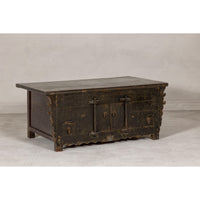 Low Kang Carved Sideboard with Brown Distressed Finish and Two Small Doors