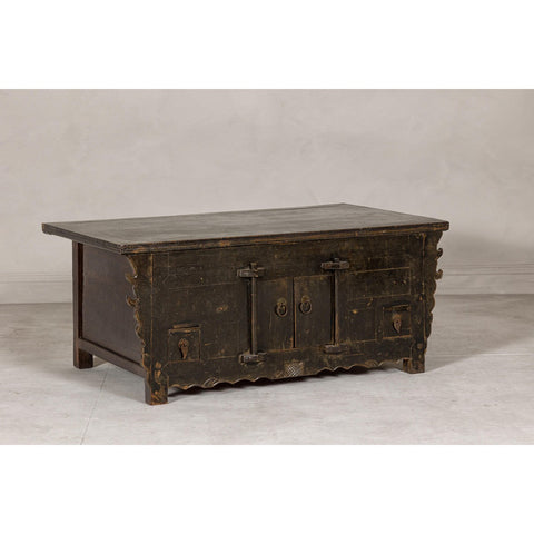 Low Kang Carved Sideboard with Brown Distressed Finish and Two Small Doors-YN7974-13. Asian & Chinese Furniture, Art, Antiques, Vintage Home Décor for sale at FEA Home