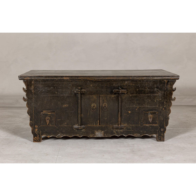 Low Kang Carved Sideboard with Brown Distressed Finish and Two Small Doors-YN7974-3. Asian & Chinese Furniture, Art, Antiques, Vintage Home Décor for sale at FEA Home