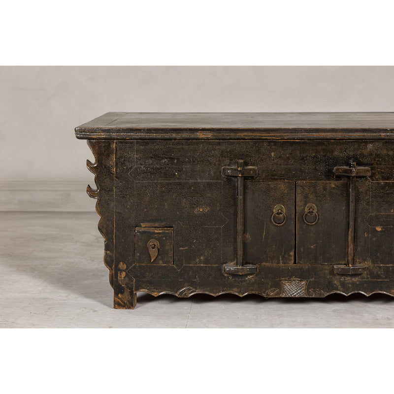 Low Kang Carved Sideboard with Brown Distressed Finish and Two Small Doors-YN7974-4. Asian & Chinese Furniture, Art, Antiques, Vintage Home Décor for sale at FEA Home