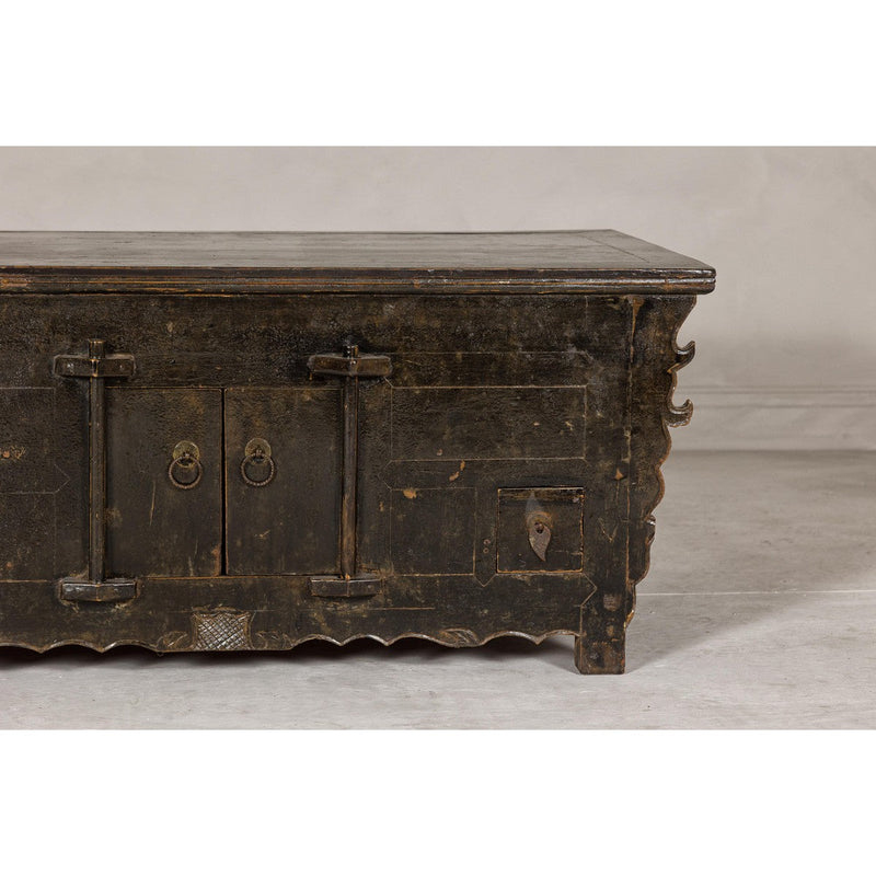 Low Kang Carved Sideboard with Brown Distressed Finish and Two Small Doors-YN7974-5. Asian & Chinese Furniture, Art, Antiques, Vintage Home Décor for sale at FEA Home