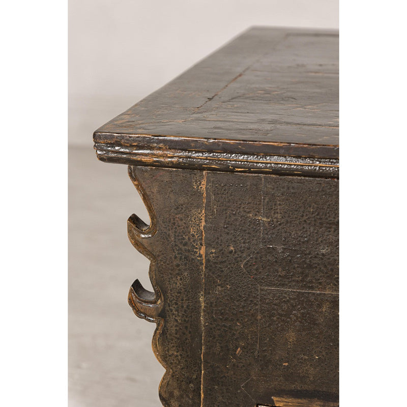 Low Kang Carved Sideboard with Brown Distressed Finish and Two Small Doors-YN7974-7. Asian & Chinese Furniture, Art, Antiques, Vintage Home Décor for sale at FEA Home