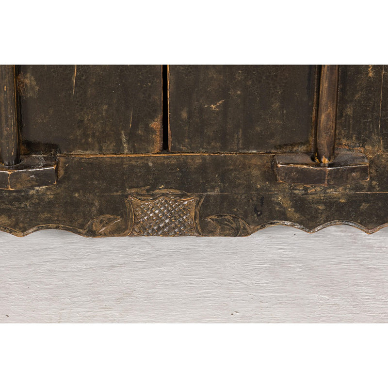 Low Kang Carved Sideboard with Brown Distressed Finish and Two Small Doors-YN7974-9. Asian & Chinese Furniture, Art, Antiques, Vintage Home Décor for sale at FEA Home