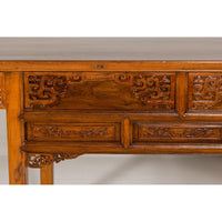 Richly Carved Console Table with Two Drawers, Scrolling Clouds and Flowers