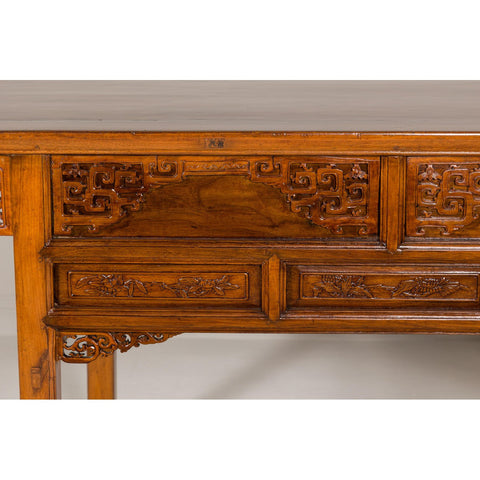 Richly Carved Console Table with Two Drawers, Scrolling Clouds and Flowers-YN7981-12. Asian & Chinese Furniture, Art, Antiques, Vintage Home Décor for sale at FEA Home