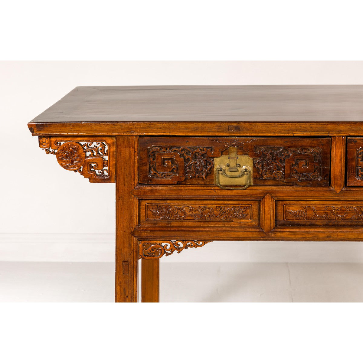 Vintage Chinese Carved Wood Console Table with Drawers-3. Asian &amp; Chinese Furniture, Art, Antiques, Vintage Home Décor for sale at FEA Home