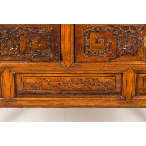 Richly Carved Console Table with Two Drawers, Scrolling Clouds and Flowers-YN7981-6. Asian & Chinese Furniture, Art, Antiques, Vintage Home Décor for sale at FEA Home