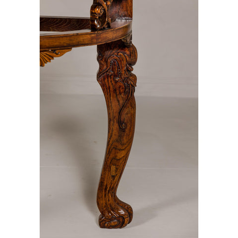 19th Century Wooden Demilune Table with Carved Mythical Creatures-YN7982-7. Asian & Chinese Furniture, Art, Antiques, Vintage Home Décor for sale at FEA Home
