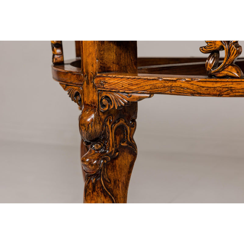 19th Century Wooden Demilune Table with Carved Mythical Creatures-YN7982-9. Asian & Chinese Furniture, Art, Antiques, Vintage Home Décor for sale at FEA Home