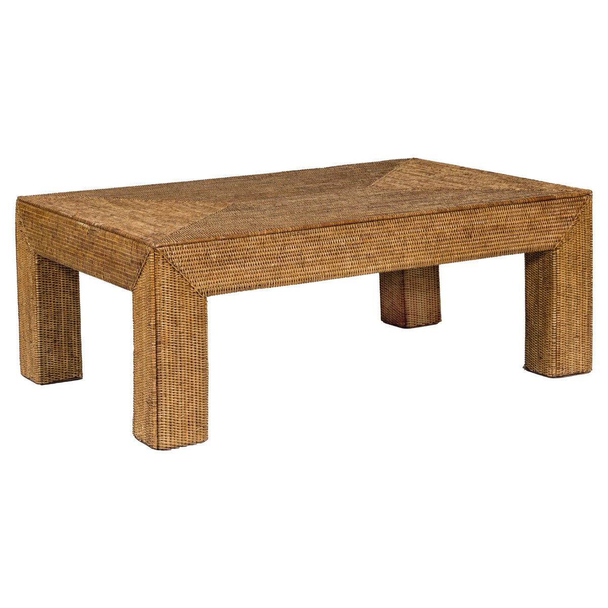 Country Style Midcentury Woven Rattan Light Brown Parsons Leg Coffee Table-1. Asian & Chinese Furniture, Art, Antiques, Vintage Home Décor for sale at FEA Home