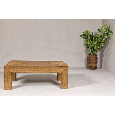 Country Style Midcentury Woven Rattan Light Brown Parsons Leg Coffee Table-YN7985-4. Asian & Chinese Furniture, Art, Antiques, Vintage Home Décor for sale at FEA Home