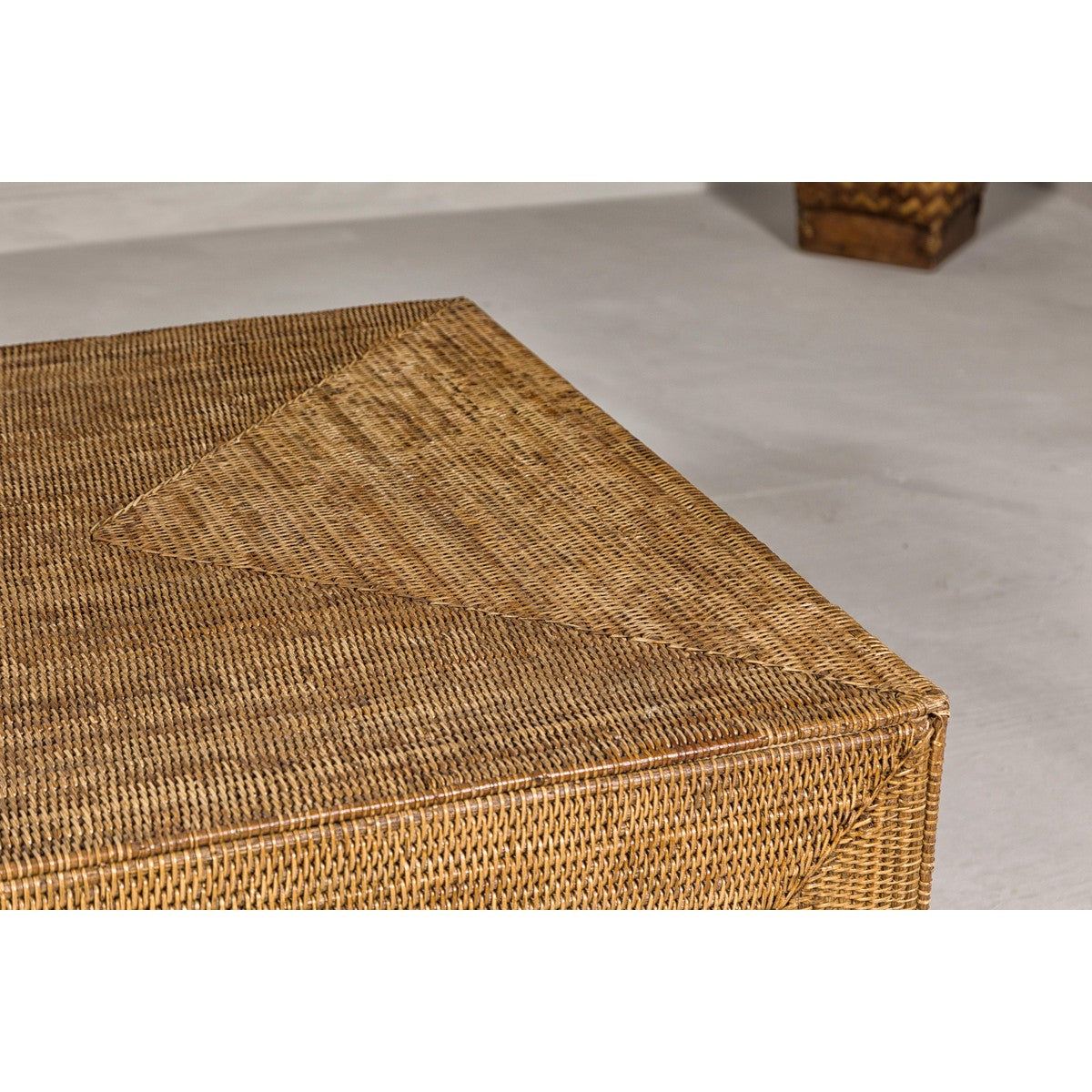 Country Style Midcentury Woven Rattan Light Brown Parsons Leg Coffee Table-8. Asian &amp; Chinese Furniture, Art, Antiques, Vintage Home Décor for sale at FEA Home