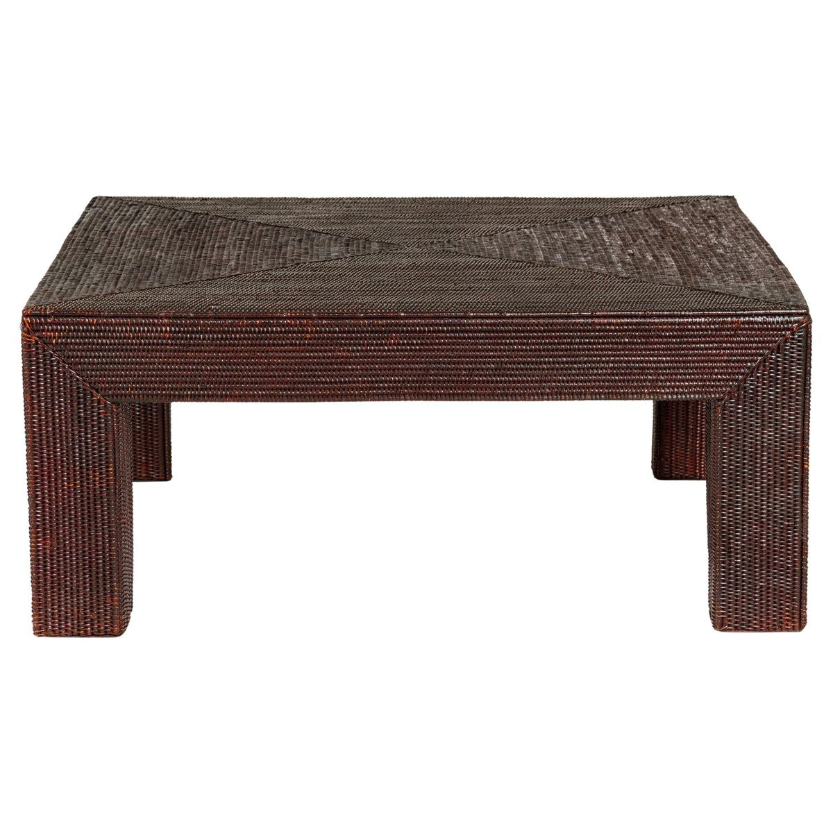 Midcentury Vintage Woven Rattan Dark Brown Parsons Leg Rattan Coffee Table-1. Asian & Chinese Furniture, Art, Antiques, Vintage Home Décor for sale at FEA Home