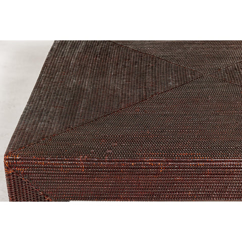 Midcentury Vintage Woven Rattan Dark Brown Parsons Leg Rattan Coffee Table-YN7989-12. Asian & Chinese Furniture, Art, Antiques, Vintage Home Décor for sale at FEA Home