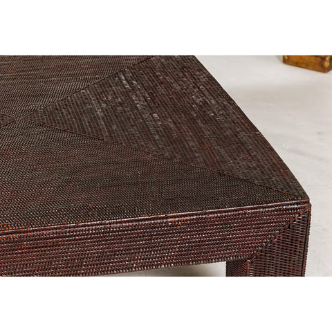 Midcentury Vintage Woven Rattan Dark Brown Parsons Leg Rattan Coffee Table-YN7989-13. Asian & Chinese Furniture, Art, Antiques, Vintage Home Décor for sale at FEA Home
