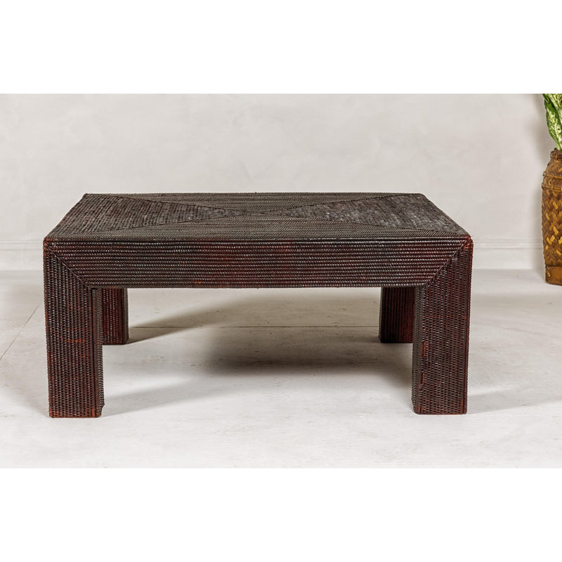 Midcentury Vintage Woven Rattan Dark Brown Parsons Leg Rattan Coffee Table-YN7989-15. Asian & Chinese Furniture, Art, Antiques, Vintage Home Décor for sale at FEA Home