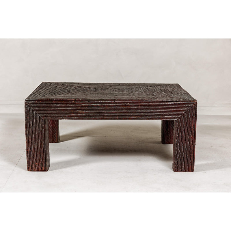 Midcentury Vintage Woven Rattan Dark Brown Parsons Leg Rattan Coffee Table-YN7989-17. Asian & Chinese Furniture, Art, Antiques, Vintage Home Décor for sale at FEA Home