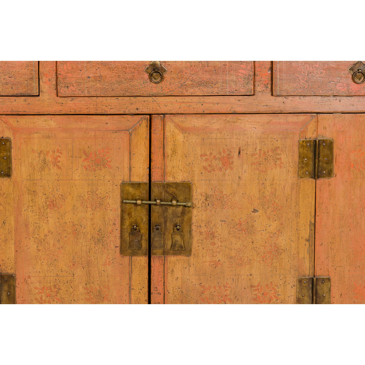Qing Dynasty Painted Sideboard with Distressed Patina, Three Drawers, Two Doors-10. Asian &amp; Chinese Furniture, Art, Antiques, Vintage Home Décor for sale at FEA Home