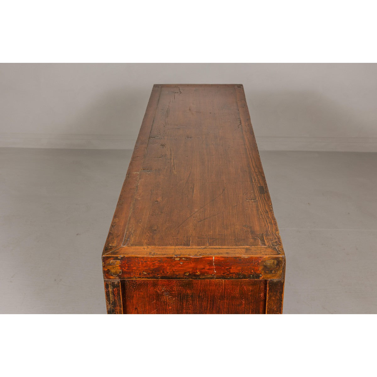 Qing Dynasty Painted Sideboard with Distressed Patina, Three Drawers, Two Doors-16. Asian &amp; Chinese Furniture, Art, Antiques, Vintage Home Décor for sale at FEA Home
