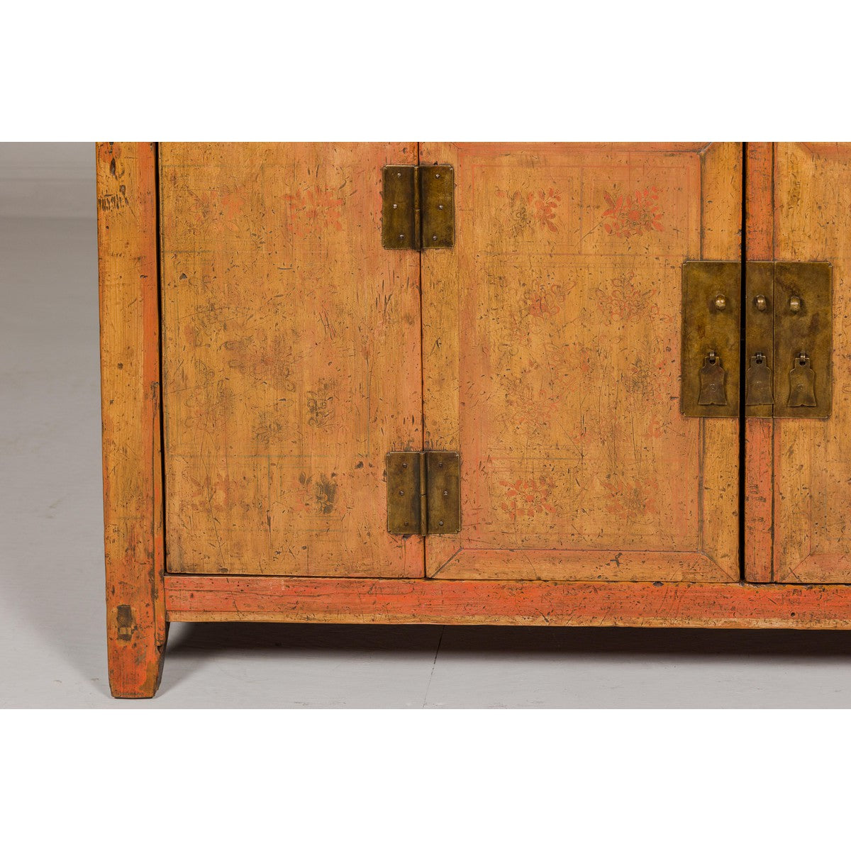 Qing Dynasty Painted Sideboard with Distressed Patina, Three Drawers, Two Doors-8. Asian &amp; Chinese Furniture, Art, Antiques, Vintage Home Décor for sale at FEA Home