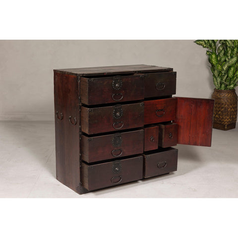 Meiji Period 19th Century Sendai Type Tansu Chest with Drawers and Safe-YN7995-14. Asian & Chinese Furniture, Art, Antiques, Vintage Home Décor for sale at FEA Home