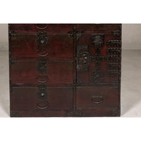 Meiji Period 19th Century Sendai Type Tansu Chest with Drawers and Safe