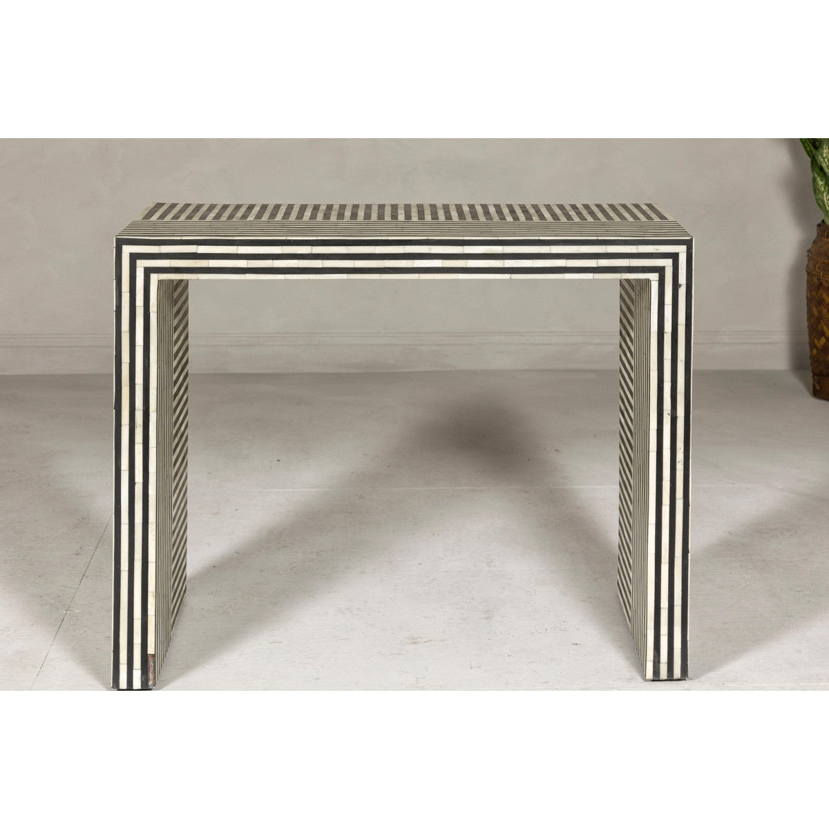 Contemporary Minimalist White and Black Striped Console Table with Bone Inlay-16. Asian &amp; Chinese Furniture, Art, Antiques, Vintage Home Décor for sale at FEA Home
