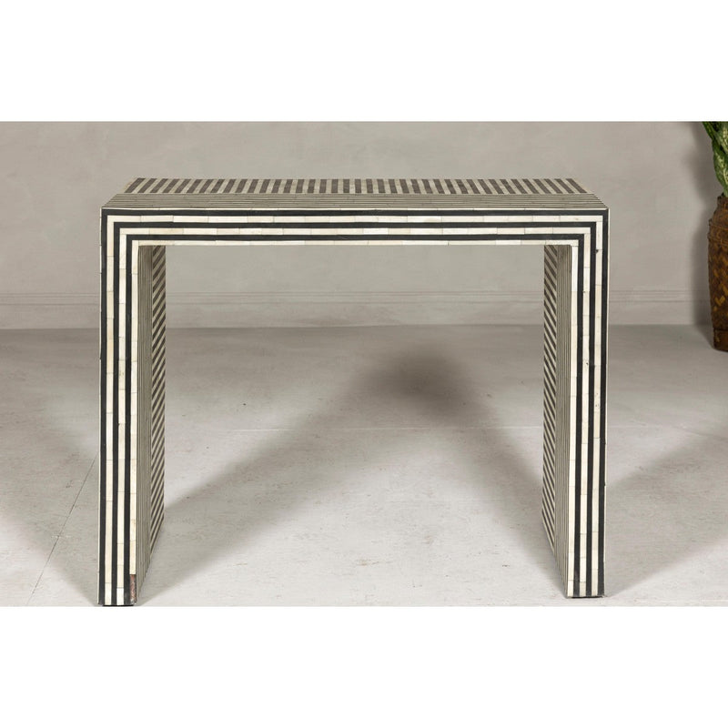 Contemporary Minimalist White and Black Striped Console Table with Bone Inlay-YN7999-16. Asian & Chinese Furniture, Art, Antiques, Vintage Home Décor for sale at FEA Home