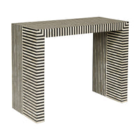 Contemporary Minimalist White and Black Striped Console Table with Bone Inlay