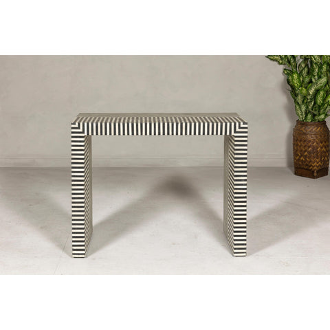 Contemporary Minimalist White and Black Striped Console Table with Bone Inlay-YN7999-3. Asian & Chinese Furniture, Art, Antiques, Vintage Home Décor for sale at FEA Home